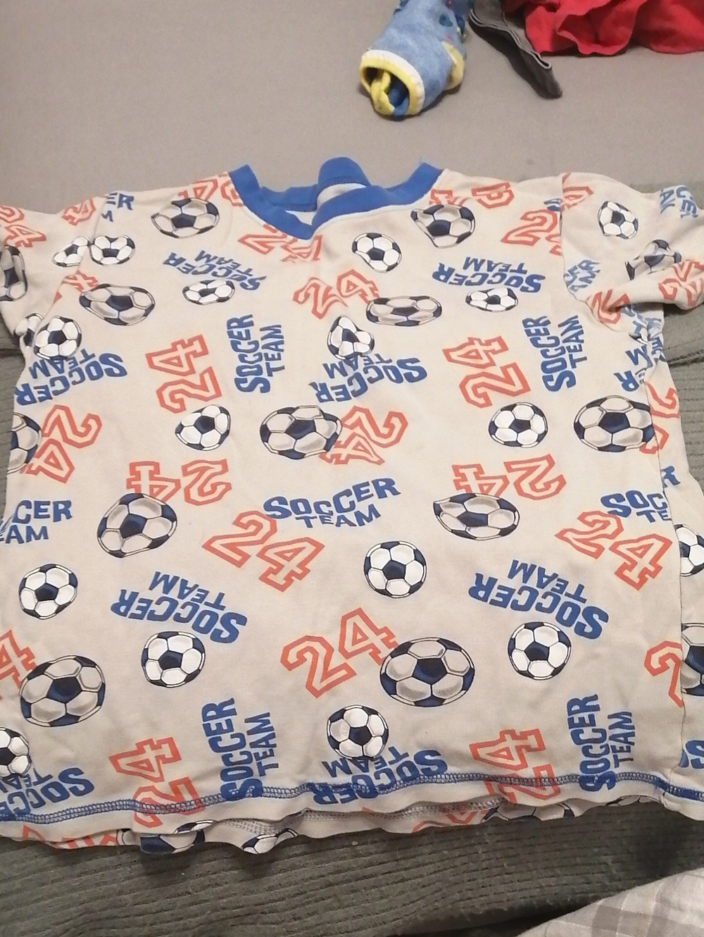 Kids Short Sleeve Soccer Tee - Blue & Orange Print